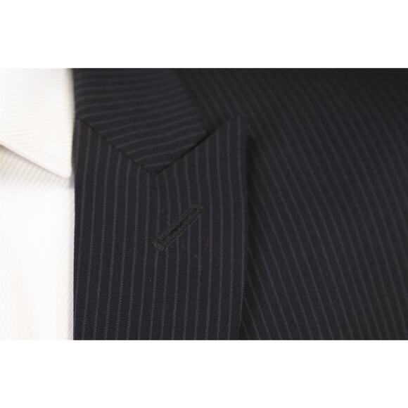 Calvin Klein Men's Black Striped Peak Lapels Slim Fit 2-Btn Wool Suit 42L - Picture 5 of 11